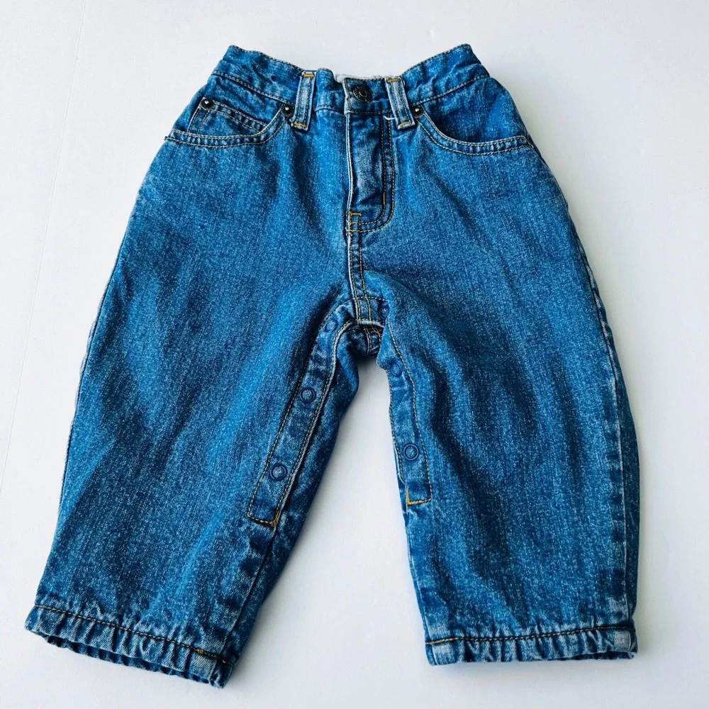 Vintage Gymboree Fleece Lined Baby Pants Infant Cotton Snap Leg Warm Winter